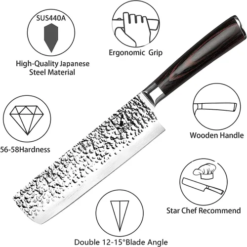 Miniatura 5 de imarku Nakiri - Juego de cuchillos para cocina con bloque y afilador, cuchillo para verduras y carne, afilado