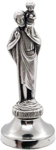 Miniatura 14 de VILLAGE GIFT IMPORTERS Mini estatua de santo Figuras clásicas cristianas y católicas Metal plateado Parte inferior adhesiva Decoración