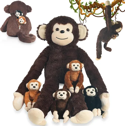 Miniatura 11 de 5 piezas de animales de peluche de gato con bebés, 12 pulgadas, mamá de peluche con 4 gatitos dentro del vientre, peluche de gato atigrado naranja