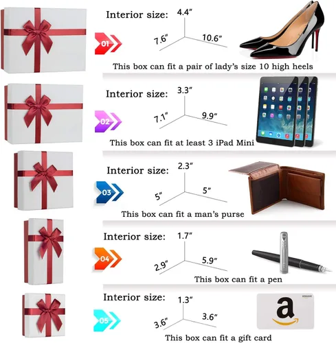 Miniatura 5 de Caja de regalo para regalo, juego de 5 cajas de regalo con tapas, cajas resistentes y elegantes para regalos, cajas de regalo rojas con cinta