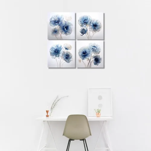 Miniatura 5 de Wall HDQ Arte de pared de flores para baño, dormitorio, sala de estar, decoración de pared azul y naranja, pintura floral, lienzo impreso, imagen