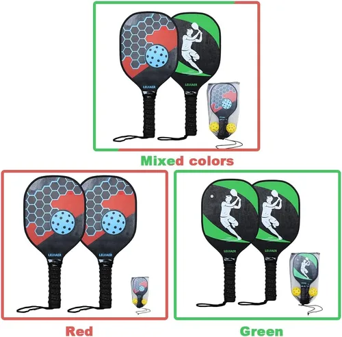 Miniatura 7 de Juego de 2 palas de pickleball con 2 raquetas de fibra de vidrio, 2 bolas de pickleball con bolsa de transporte para interiores y exteriores