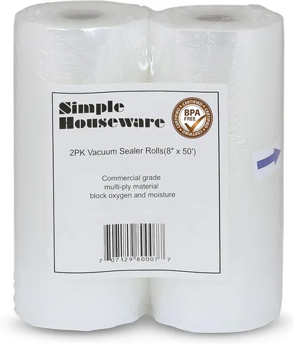 SimpleHouseware - 2 paquetes de rollos de sellado al vació de 8" x 50', almacenamiento de alimentos, compatible con Foodsaver Sous Vide (total 100