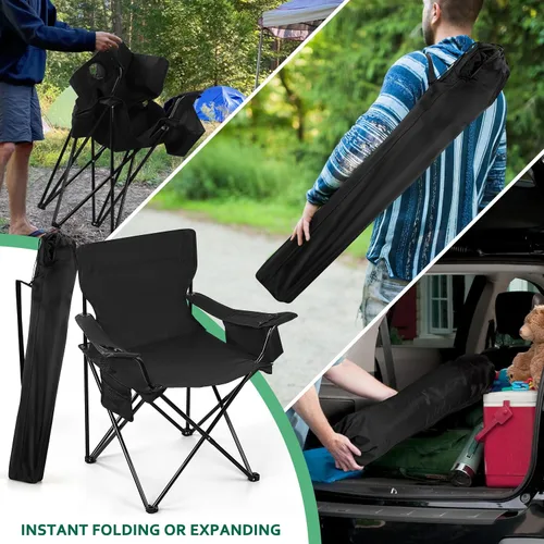 Miniatura 8 de HaSteeL Paquete de 2 sillas de camping, sillas de playa plegables grandes con bolsa refrigeradora, portavasos y bolsillo de almacenamiento, portátil
