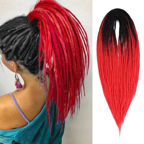 Miniatura 8 de Kraler Extensiones de Rastas Azules de Doble Extremo de 18 Pulgadas, 20 Hebras Sintéticas DE Extensiones de Rastas Hechas a Mano, Estilo de Rastas