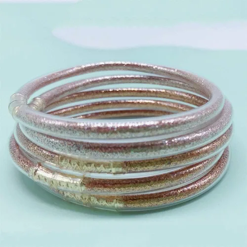 Miniatura 6 de YBMYCM - Juego de pulseras de silicona de gelatina con purpurina para mujer, rellenas con brillantina para niñas