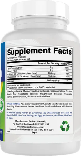 Miniatura 6 de Best Naturals- Quitosano- 500 mg- 120 Tabletas