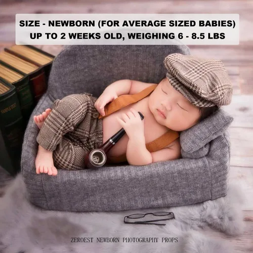 Miniatura 2 de Zeroest Newborn Photography Outfits Boy, Suspenders & Hat for Baby Boys Baby Photography Props for Newborn Photo Shoots Café