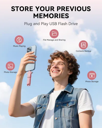 Miniatura 4 de Memoria USB USB con certificación MFi para iPhone, memoria externa 4 en 1 para ahorro de video y copia de seguridad (rosa rosa, 256 GB)