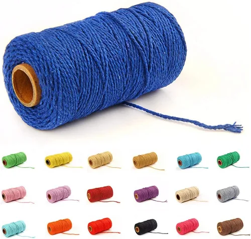 Hilo de algodón para macramé Eqarp, hilo de algodón de 2 mm x 109 yardas, cuerda de algodón colorida para manualidades, colgar plantas (azul oscuro)