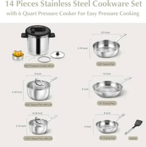 Miniatura 2 de KOCH SYSTEME CS Juego de ollas y sartenes de acero inoxidable, 10 piezas de utensilios de cocina de acero inoxidable para cocina profesional