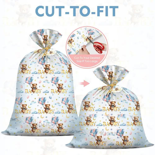 Miniatura 9 de KIDAJOY Bolsas de regalo extra grandes de oso de peluche, baby shower, Jumbo We Can Bearly Wait, bolsa de regalo de plástico para niñas y niños