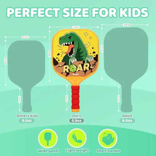 Miniatura 3 de JoyCat Juego de 2 palas de pickleball para niños, palas de pickleball ligeras de plástico con mango pequeño, 2 pelotas de pickleball, 1 bolsa