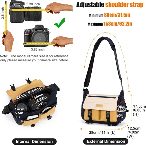 Miniatura 4 de Cwatcun Bolsa de mensajero para cámara – Bolsa impermeable compacta para hombro DSLR para Canon/Nikon/Sony, bolsa ligera de viaje y fotografía