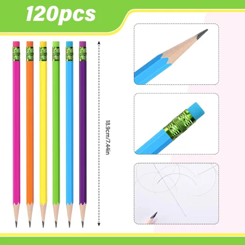 Miniatura 2 de TecUnite 120 piezas de lápices #2 HB con borrador, lápices de madera hexagonales sin afilar No 2 para adultos, regalos para la escuela, examen