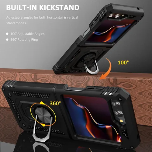 Miniatura 6 de ADDIT Z Flip 5 - Funda para Samsung Galaxy Z Flip 5, con anillo de soporte, soporte ajustable, grado militar, protección resistente, a prueba
