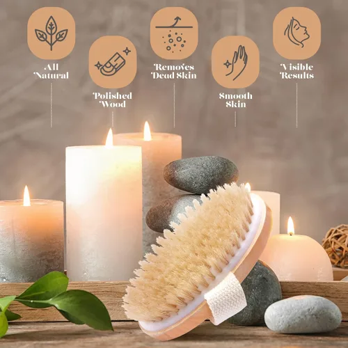 Miniatura 6 de Cepillo en seco para piel para cuerpo, mejora la salud y belleza de la piel, cerdas naturales, quita piel seca y toxinas, celulitis tratamiento