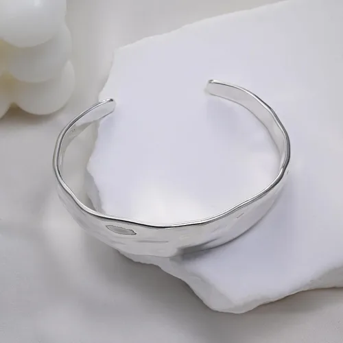Miniatura 6 de Brazalete grueso de plata de ley estilo vintage con textura martillada estilo declaración, pulseras abiertas para mujer