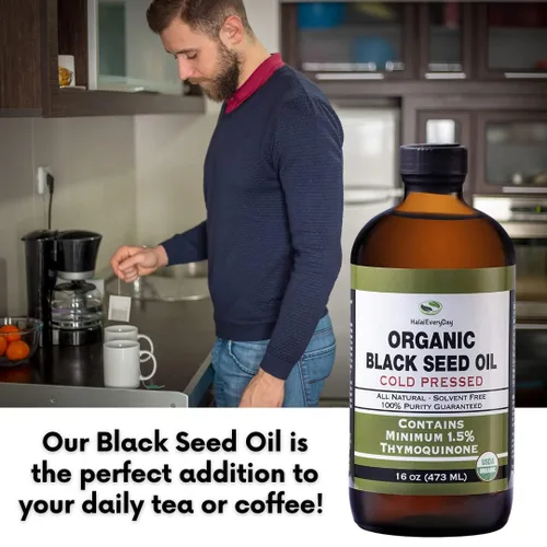 Miniatura 8 de HalalEveryDay Aceite de Semilla Negra Orgánico - Certificado USDA Prensado en Frío Botella de Vidrio Concentración de Timoquinona de Más del 1.5% 3
