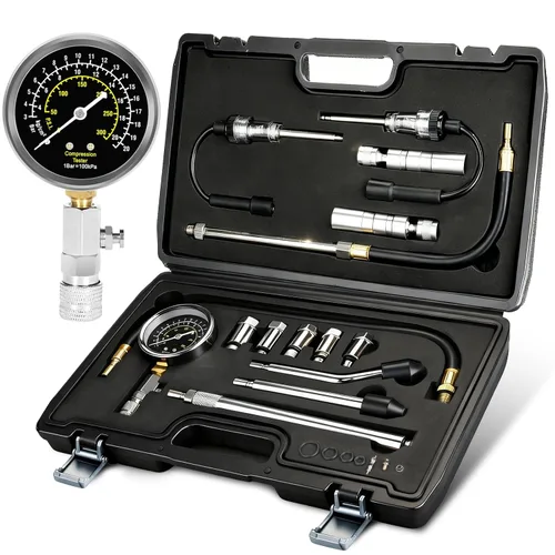 Miniatura 7 de BETOOLL Probador de compresión de 13 piezas con probador de bujías - Herramienta automotriz de calibre de compresión de cilindro de motor de 300 PSI
