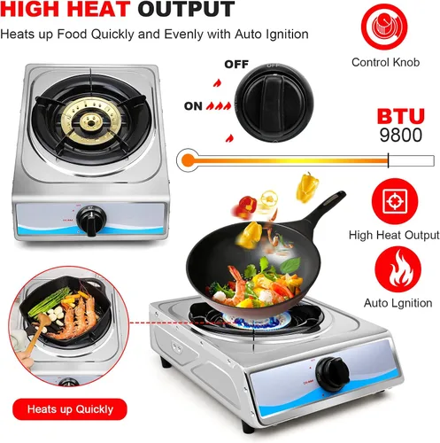 Miniatura 3 de Cocina de gas propano,Estufa de gas de un solo quemador Estufa de gas portátil de acero inoxidable,Auto Ignition Camping Single Burner LPG para RV