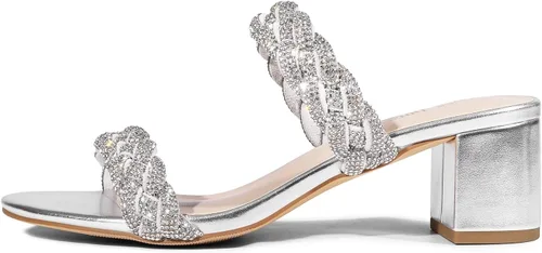 Miniatura 5 de DREAM PAIRS Zapatos de tacón bajo con dos correas trenzadas para mujer, puntera abierta, tacón grueso, sandalias de tacón grueso, para fiestas