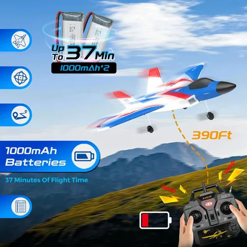 Miniatura 6 de Avión RC de 4 canales con luces Avión RC F22 con estabilizador de giroscopio de 6 ejes para principiantes, avión de control remoto para adultos 37