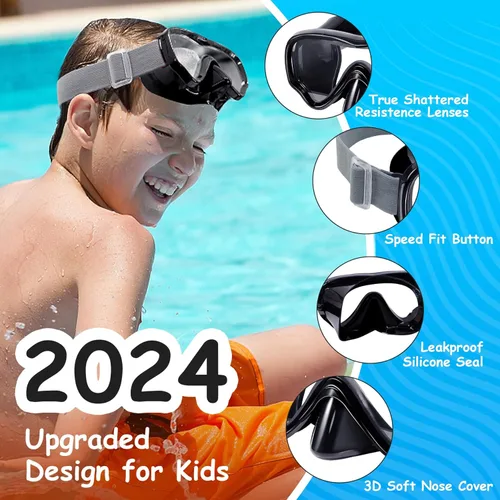 Miniatura 2 de Vvinca Kids-Goggles with Nose Cover, Diving Mask Elastic Fabric Strap Anti Fog Anti Shattered Lens for Kids Swim Goggles 3-14 17-negro