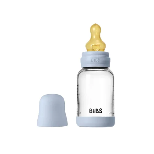 Miniatura 11 de BIBS Biberón de vidrio para bebé. Anticólico. Tetilla de látex de goma natural redonda. Respalda la lactancia natural, Juego completo - 225 ml, Azul