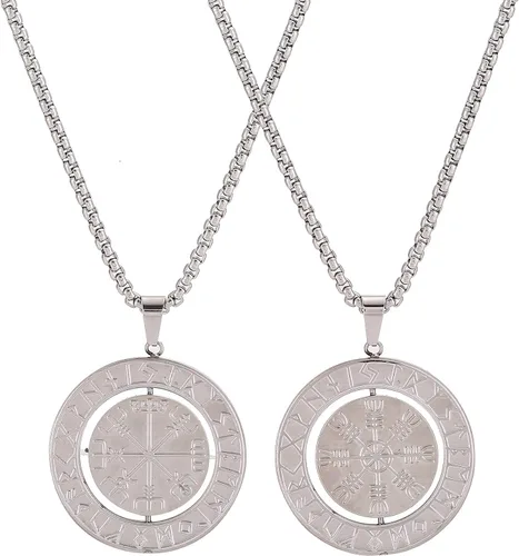 Miniatura 4 de Collar con colgante de amuleto nórdico de los vikingos nórdicos Vegvisir RUNE, collar de acero inoxidable con colgante extraíble joyería original