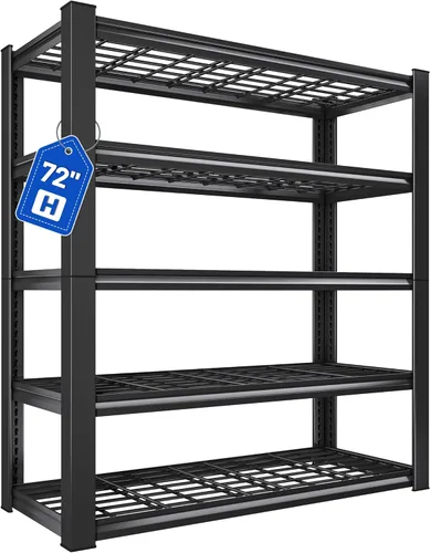 REIBII 3010LBS Estantes de Almacenamiento 72" H Estantería de Garaje Estantes de Metal Resistente Estantes Metálicos Ajustables de 5 Niveles para