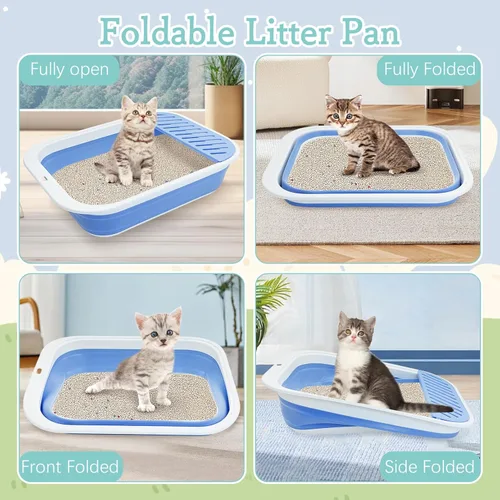 Miniatura 2 de Fhiny Caja de Arena para Gatos Portátil Caja de Arena Poco Profunda 17.7"x13.4"x4.9" Inodoro Plegable para Gatos con Pala Bandeja Abierta