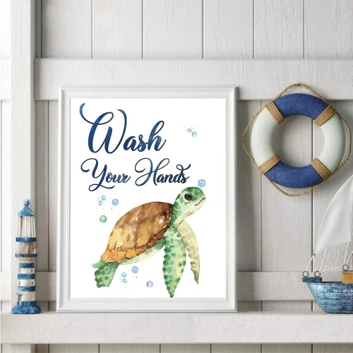 Miniatura 3 de CHIEN-CHI LILI Juego de 4 impresiones artísticas de acuarela para baño de Sea Marine Life (8 x 10 pulgadas), diseño de tortugas marinas, caballito