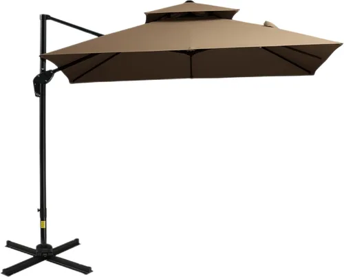 Outsunny Sombrilla de patio de 10 pies con base, sombrilla voladiza de aluminio colgante de doble parte superior con rotación de 360 grados, fácil