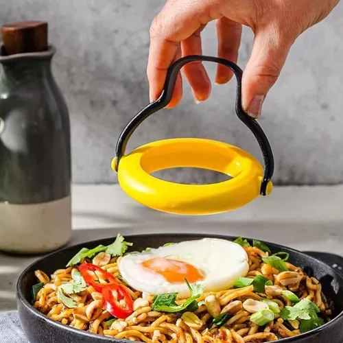 Miniatura 3 de Anillos de silicona para huevos para freír huevos, anillo abatible y a prueba de fugas con asa, molde redondo antiadherente para huevos