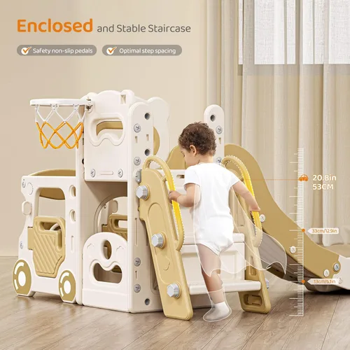 Miniatura 2 de Lischwert Tobogán 5 en 1 para niños, juego de toboganes de interior para niños, juego independiente de tobogán al aire libre, parque infantil