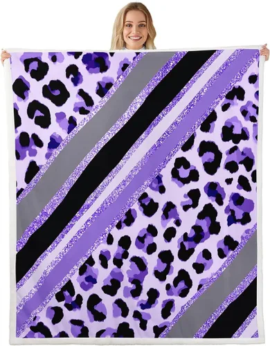 Miniatura 13 de Homewish Abstract Leopard Kids Throw Blanket,Cheetah Skin Wild Animals Bed Blanket for Girls Boys Women,Geometric Stripes Fashion Fleece