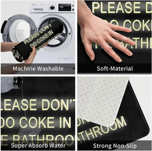 Miniatura 6 de Tapetes de baño con texto en inglés «Please Don't Do Coke in The Bath», alfombras negras de 19.5 x 31.5 pulgadas para bañera, decoración divertida