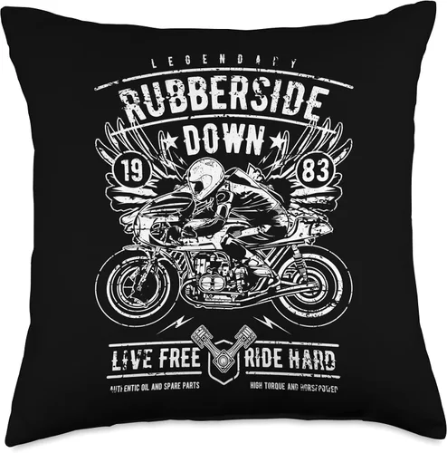 Miniatura 4 de Retro Cafe Racer Rubberside Down Motorcycle Race Design Throw Pillow