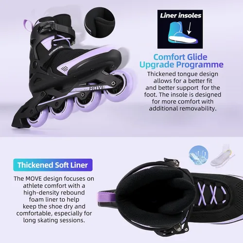Miniatura 3 de Move - Patines en línea para mujer y hombre, patines profesionales para adultos, para uso en interiores y exteriores, talla 5-12 Negro&Púrpura