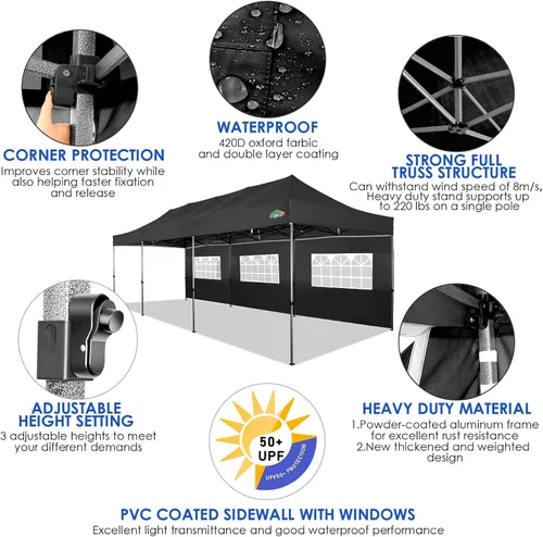 Miniatura 34 de COBIZI Tienda de campaña desplegable de 6.6 x 6.6 pies, toldo resistente, fácil de instalar, impermeable, para exteriores, fiestas, playa, jardín