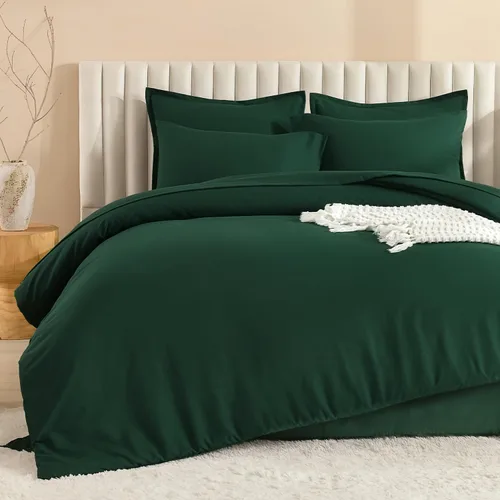 Miniatura 4 de Litanika Juego de ropa de cama con edredón tamaño matrimonial de 7 piezas en una bolsa color verde esmeralda oscuro - Juego de ropa de cama completo