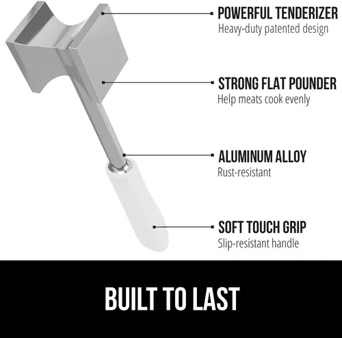 Miniatura 2 de GORILLA GRIP Herramienta ablandadora de carne de doble cara patentada sin BPA, mango suave y cómodo con agujero para colgar, mazo de cocina Blanco