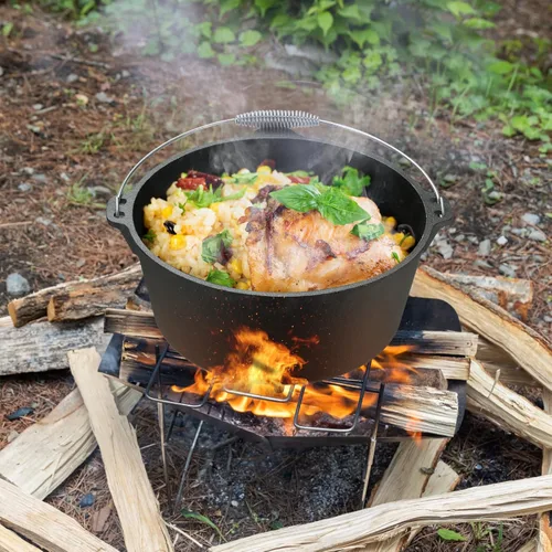 Miniatura 8 de LIFERUN Olla de horno holandés con tapa, horno holandés de hierro fundido de 13.2 cuartos de galón, con mango y soporte de elevador de tapa