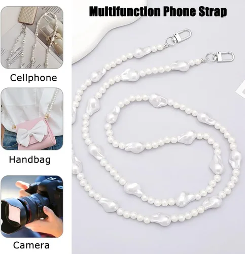 Miniatura 24 de Cordón de cadena cruzada para teléfono celular - Correa de hombro universal de cuero+metal con parches de amarre (J)