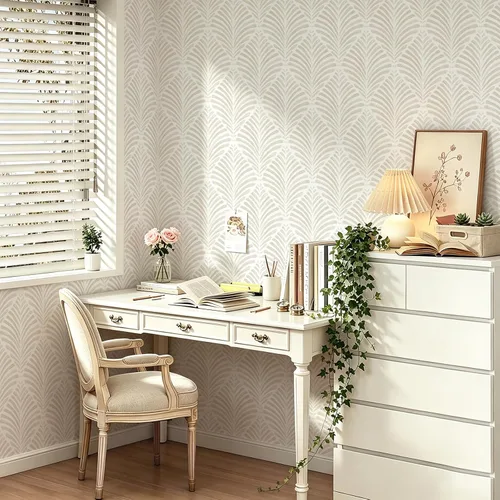 Miniatura 4 de Safiyya Papel tapiz autoadhesivo para despegar y pegar, papel de contacto bohemio, color beige, neutro, moderno, geométrico, autoadhesivo
