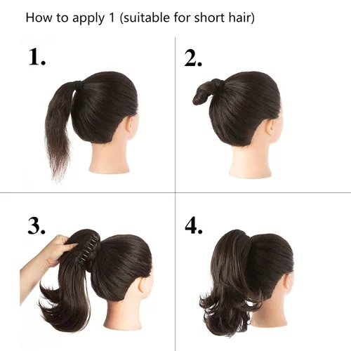 Miniatura 5 de CJL HAIR - Extensión de cola de caballo con clip de garra corto, cordón elástico, cabello rizado falso, balayage, pieza de cabello sintético, fibra