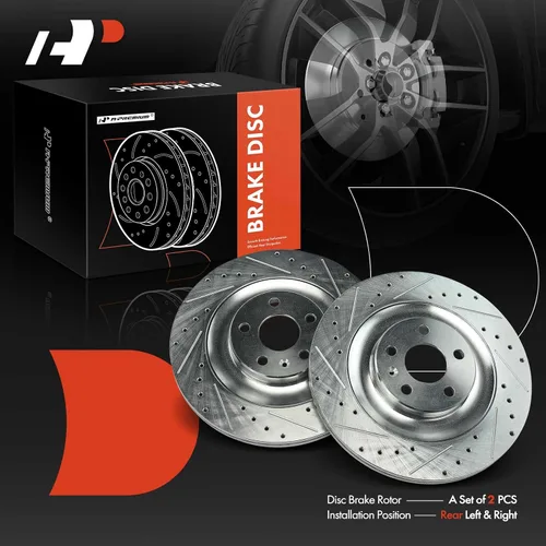 Miniatura 7 de A-Premium Rotores de freno de disco perforados y ranurados traseros de 13.38 pulgadas (13.386 in) compatibles con modelos seleccionados de Volvo