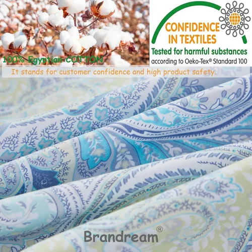 Miniatura 4 de Brandream Juego de sábanas tamaño King con estampado floral lujoso estilo bohemio con medallón azul y estampado de cachemira, colección de ropa