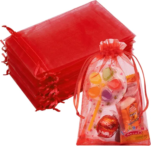 Miniatura 46 de Bolsas de organza de 3x4 pulgadas, 50 paquetes de pequeñas bolsas de regalo de malla con cordón, bolsas de muestra para fiesta, boda, baby shower